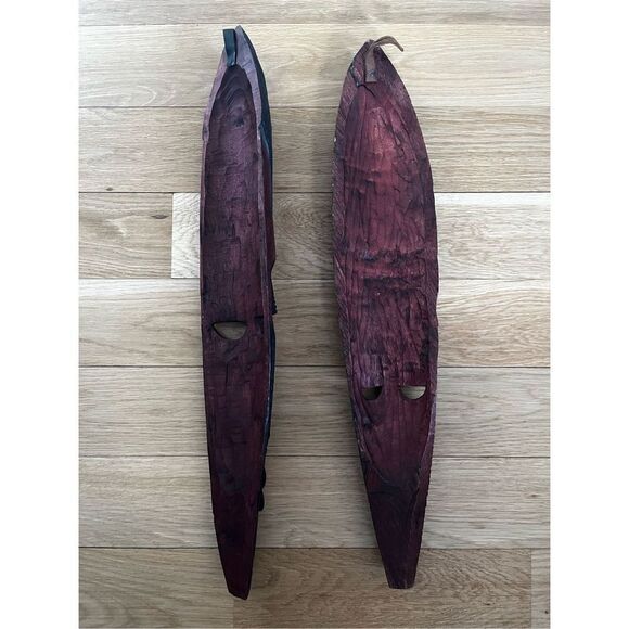 Kenyan African Face Masks with Grommets His and Hers Brown/Black Wood Carved Han - Picture 5 of 7